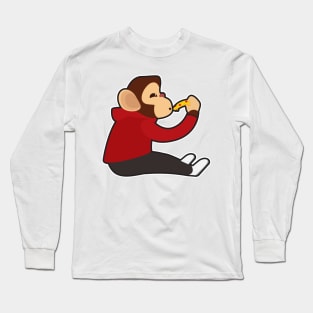 Monkey with Piece of Pizza Long Sleeve T-Shirt